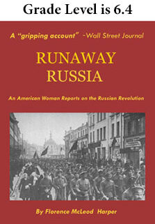 Scene of crowd marching and title of Runaway Russia